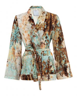 Блуза из бархатного материала Sfizio. Цвет: коричневый+голубой+принт