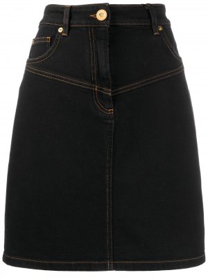 Джинсовая юбка с завышенной талией Versace. Цвет: черный