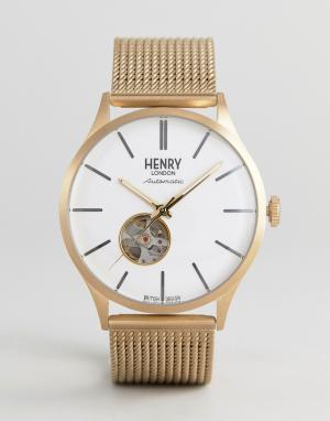 Золотистые часы с сетчатым ремешком Automatic Henry London. Цвет: золотой