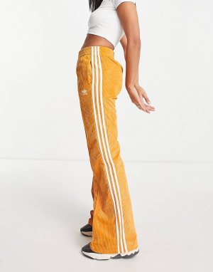 Оранжевые вельветовые расклешенные брюки с тремя полосками adidas Originals