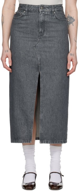 Серая джинсовая длинная юбка с разрезом Filippa K