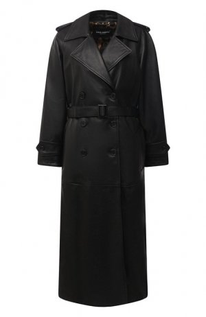 Кожаное пальто Dolce & Gabbana. Цвет: чёрный
