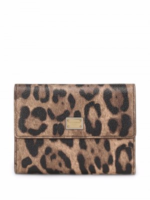 Leopard-print tri-fold wallet Dolce & Gabbana. Цвет: коричневый