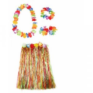 Гавайская юбка разноцветная 60 см, ожерелье лея 96 венок, 2 браслета (набор) Happy Pirate. Цвет: коричневый