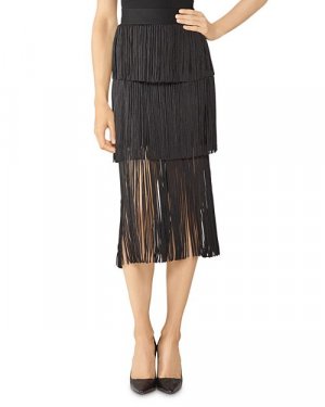 Многоярусная юбка с бахромой , цвет Black Hervé Léger