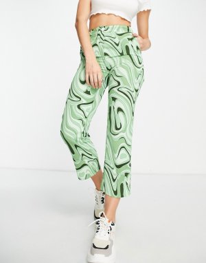 Свободные прямые брюки зеленого цвета с мраморным принтом -Зеленый цвет Glamorous