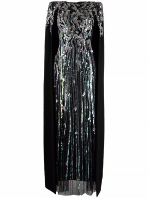 Платье-кейп Christina с кристаллами Jenny Packham. Цвет: черный