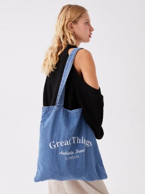 Джинсовая женская большая сумка с вышивкой LCW ACCESSORIES, синий Accessories