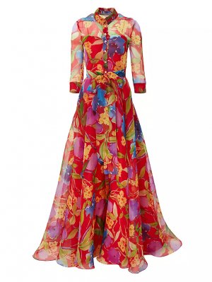Шелковое платье-рубашка с цветочным принтом , мультиколор Carolina Herrera