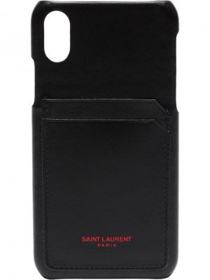 Чехол для iPhone 10 с отсеком карточки Saint Laurent. Цвет: черный