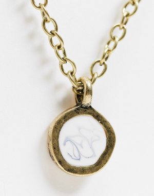 Золотистое ожерелье-цепочка с подвеской-монетой и белым камнем -Золотистый Icon Brand
