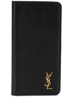 Чехол для iPhone X с откидным клапаном и логотипом Saint Laurent. Цвет: черный