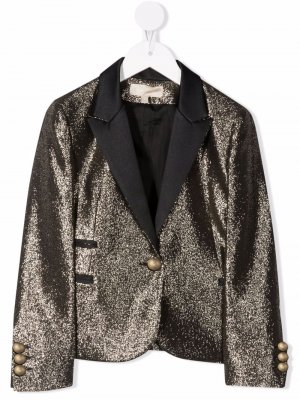 Пиджак с эффектом металлик и контрастными лацканами ELIE SAAB JUNIOR. Цвет: золотистый