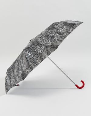 Зонтик с эффектом змеиной кожи Superslim 2 Lulu Guinness. Цвет: черный