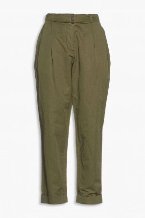 Зауженные брюки из хлопка и шелка со складками на поясе OFFICINE GÉNÉRALE, зеленый Générale