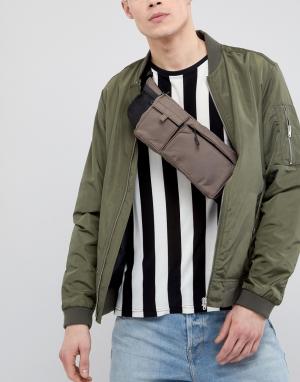 Коричневая сумка-кошелек на пояс в стиле милитари ASOS DESIGN. Цвет: коричневый