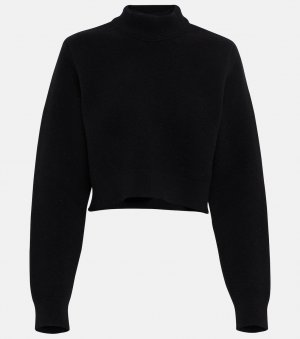 Укороченный свитер с высоким воротником из натуральной шерсти ALAÏA, черный Alaïa