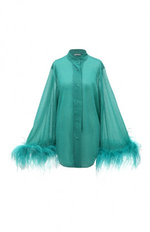 Блузка с отделкой перьями OSEREE. Цвет: голубой