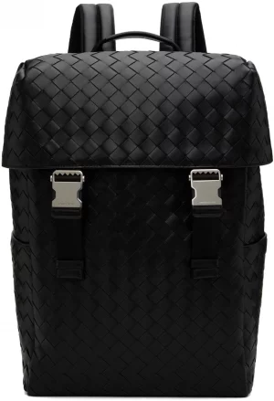 Черный рюкзак с клапаном Intrecciato Bottega Veneta