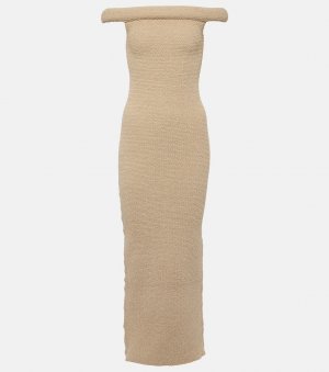 Вязаное платье миди с открытыми плечами Toteme, серый Totême
