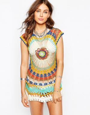 Трикотажное пляжное платье с эффектом кроше Spiritual Hippie. Цвет: мульти