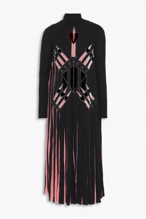 Платье миди с высоким воротником и плиссировкой из шелкового крепдешина аппликациями , черный Valentino Garavani