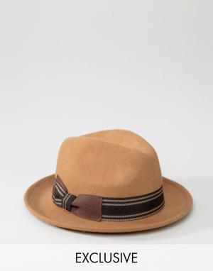 Шляпа-трилби с полосатой лентой Reclaimed Vintage. Цвет: коричневый