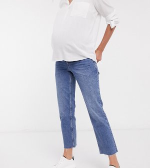 Расклешенные укороченные джинсы из эластичного средне-выбеленного материала, с завышенной талией, в непринужденном винтажном стиле, со вставкой для живота ASOS DESIGN Maternity-Голубой Maternity