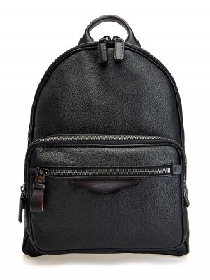 Функциональный рюкзак из мягкой зернистой кожи SANTONI. Цвет: черный
