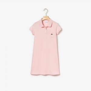 Платья и юбки Платье в стиле поло для девочки из хлопка Lacoste. Цвет: розовый