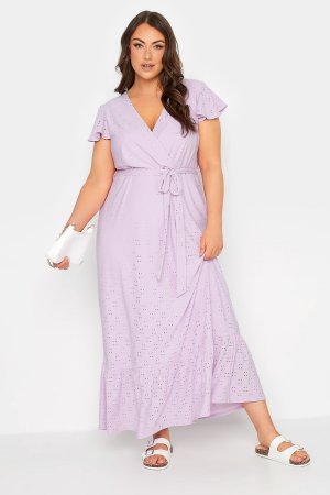 Платье макси с короткими рукавами украшенное рюшами , фиолетовый Yours