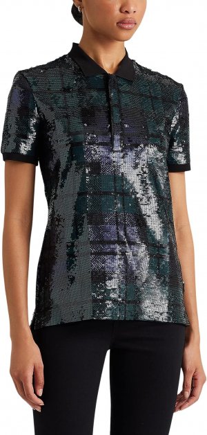 Рубашка-поло Plaid Sequined Polo Shirt LAUREN Ralph Lauren, цвет Black Multi