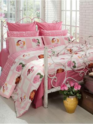 Комплект постельного белья Евро Анна Дери ARTILIVI. Цвет: белый, розовый