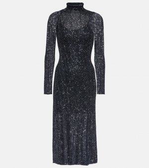 Платье миди с высоким воротником и пайетками , синий Alaïa