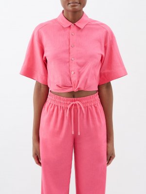 Укороченная рубашка из смесового льна с отворотом спереди FRAME, розовый Frame