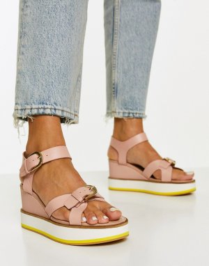 Розовые кожаные сандалии на танкетке с ремешками Zelda-Розовый цвет Fiorelli