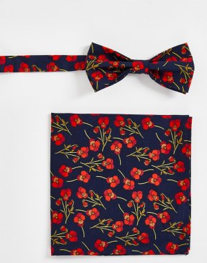 Галстук-бабочка и платок для нагрудного кармана с красным цветочным принтом Liberty-Разноцветный Gianni Feraud