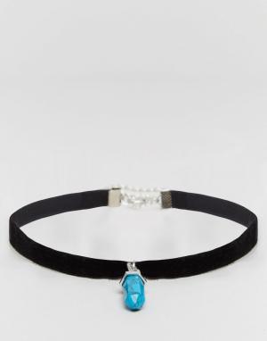 Ожерелье-чокер с полудрагоценным камнем Reclaimed Vintage. Цвет: синий