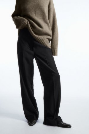 Шерстяные брюки с эластичным поясом и прямыми брюками , черный H&M