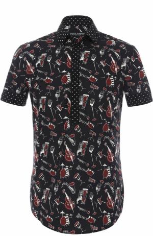 Рубашка с короткими рукавами из смеси хлопка и шелка Dolce & Gabbana. Цвет: черный