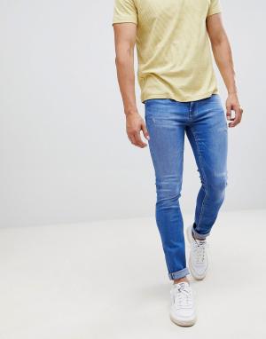 Синие выбеленные джинсы скинни Burton Menswear. Цвет: синий