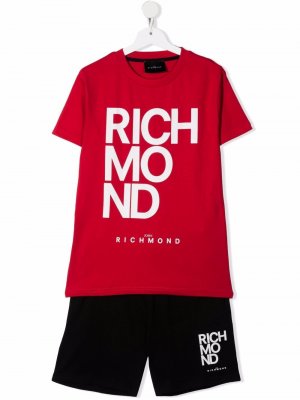 Комплект из футболки и шортов с логотипом John Richmond Junior. Цвет: красный
