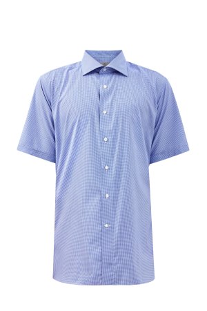 Рубашка с микро-принтом в клетку виши из хлопка Impeccabile CANALI. Цвет: синий