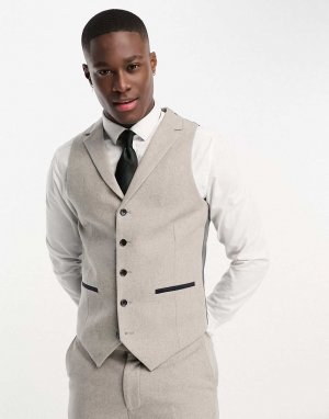 Светло-серый костюмный жилет узкого кроя из смеси шерсти Wedding Harry Brown