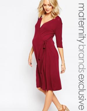 Короткое приталенное платье с запахом для беременных Bluebelle Materni Maternity. Цвет: темно-бордовый