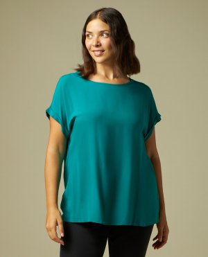 Женская блузка с пышными рукавами и короткими , сине-зеленый Rosa Thea