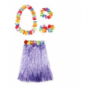 Гавайская юбка фиолетовая 60 см, ожерелье лея 96 венок, 2 браслета (набор) Happy Pirate. Цвет: фиолетовый