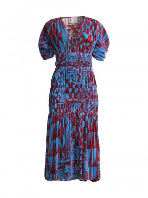 Присборенное бархатное платье-миди , синий Stella Jean