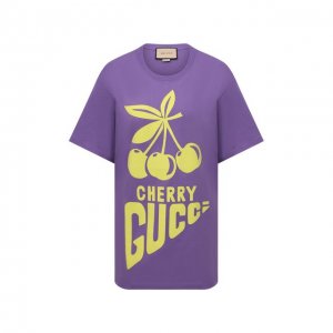 Хлопковая футболка Gucci. Цвет: сиреневый