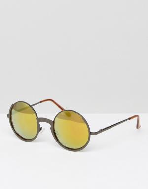Круглые солнцезащитные очки с желтыми линзами New Look. Цвет: черный